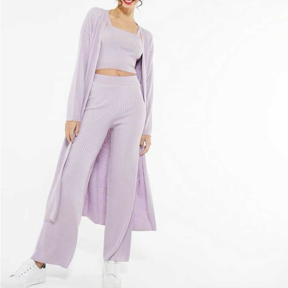 Stradivarius Ribbed Crop Wide Leg Lilac Women’s Culottes Size Medium NWT